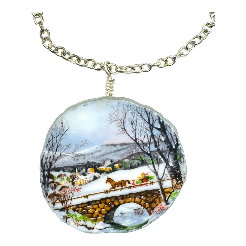 1989 Avon Dashing Through The Snow Broken China Necklace W Multifaceted Crystals - Picture 13 of 17